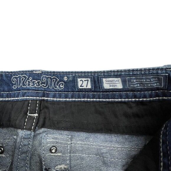 Miss Me Signature Boot Embroidered Rhinestone Jean 27x34 - Picture 7 of 11